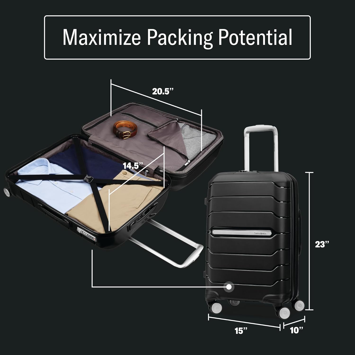 Samsonite Freeform Hardside Carry-On Luggage with Spinner Wheels - Hardshell Suitcase - TSA, Airline-Approved - Expandable Hard Shell, Smooth Rolling Wheels for Lightweight Travel - Navy