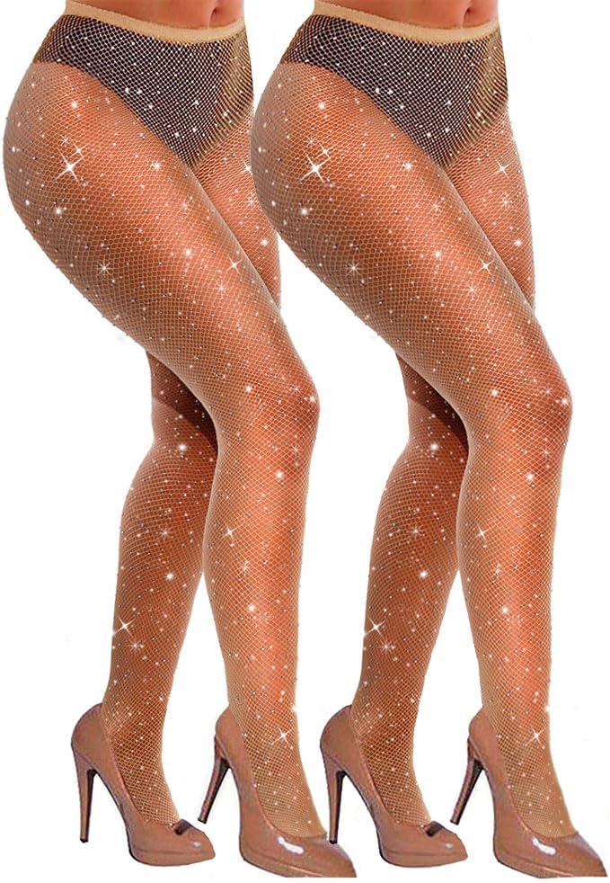 VEBZIN Sexy Sparkly Fishnets Stockings Jeweled High Waist Fishnet Tights for Women Rhinestone Party Pantyhose