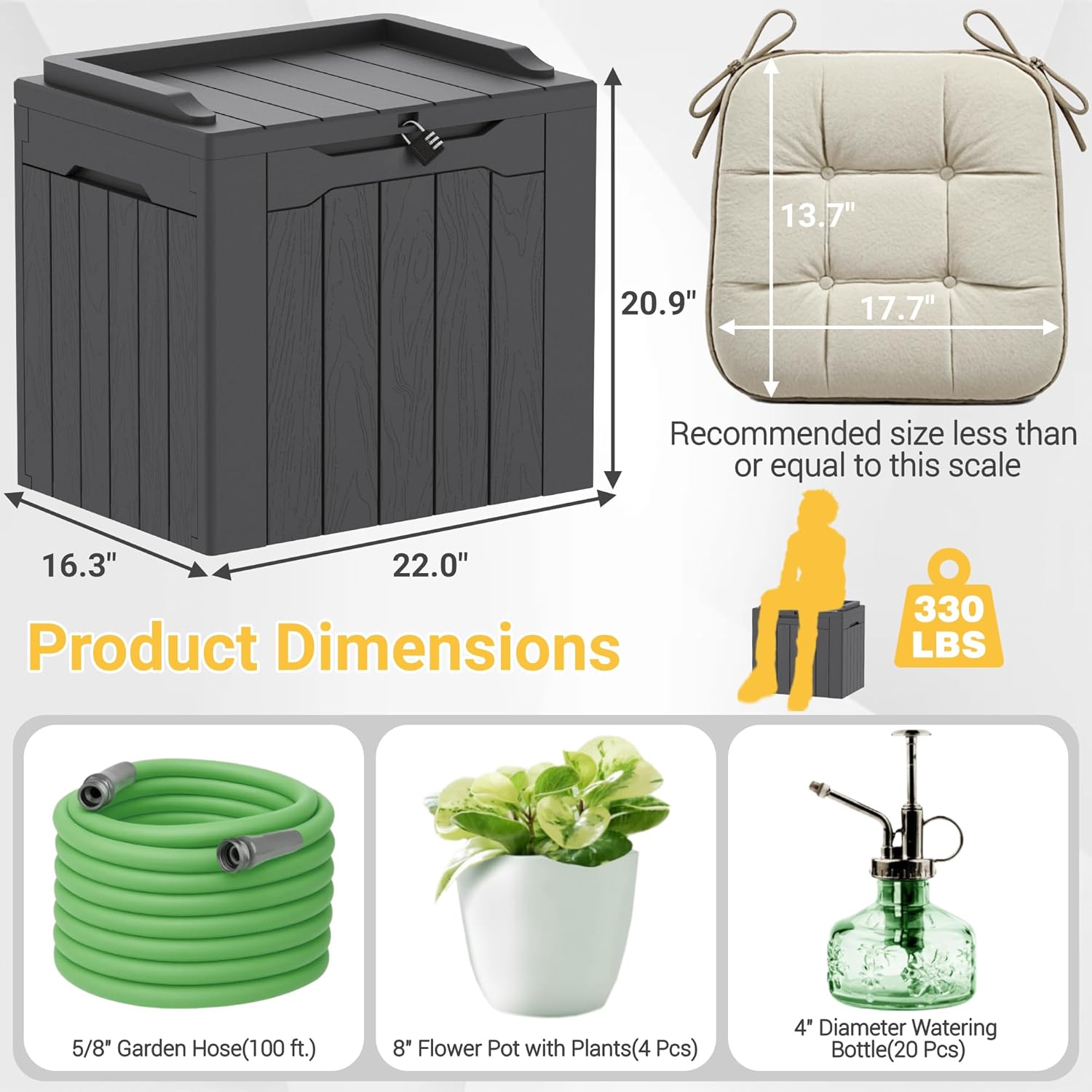 Greesum 31 Gallon Resin Deck Box Large Outdoor Storage for Patio Furniture, Garden Tools, Pool Supplies, Weatherproof and UV Resistant, Lockable, Dark Black