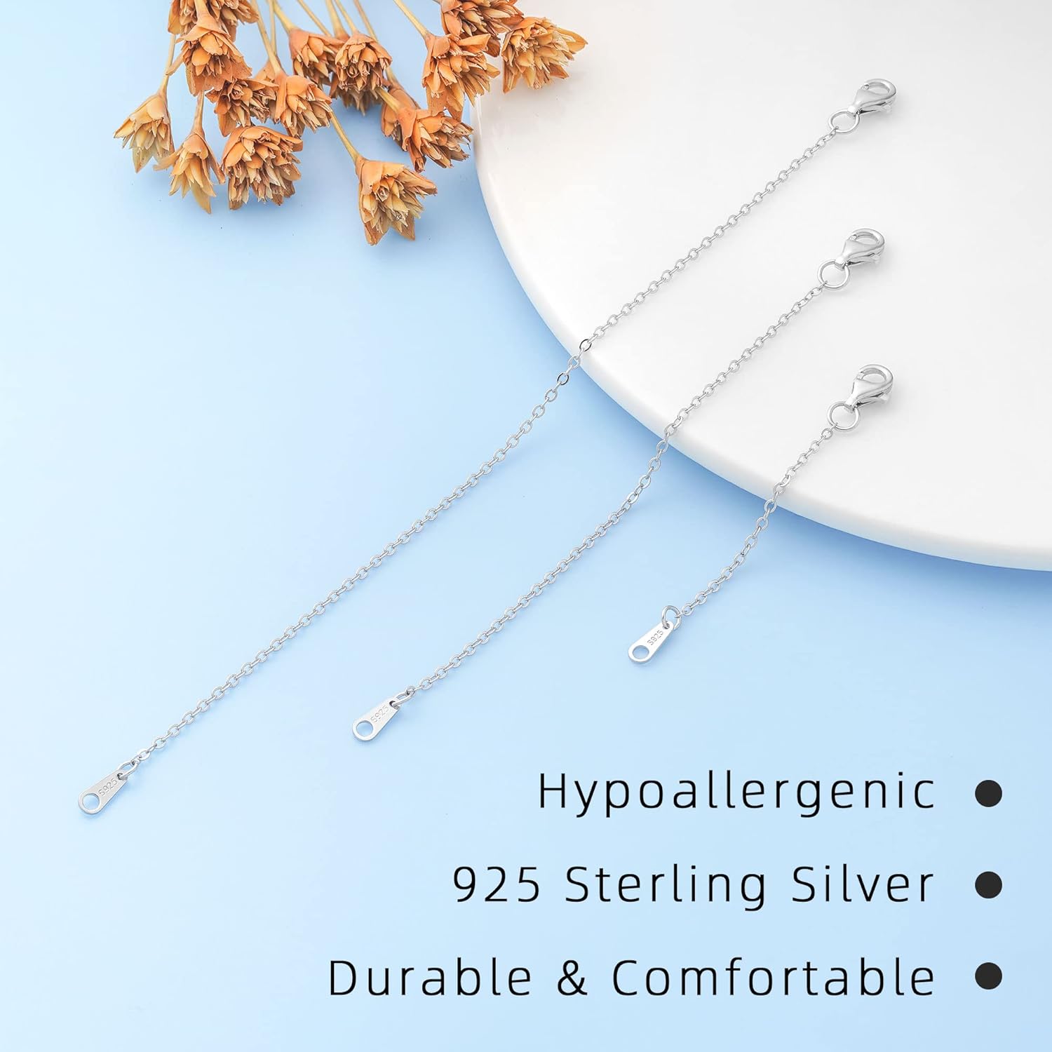 925 Sterling Silver Necklace Extender Sterling Silver Necklace Chain Extenders for Necklaces 2", 3", 4" Inches