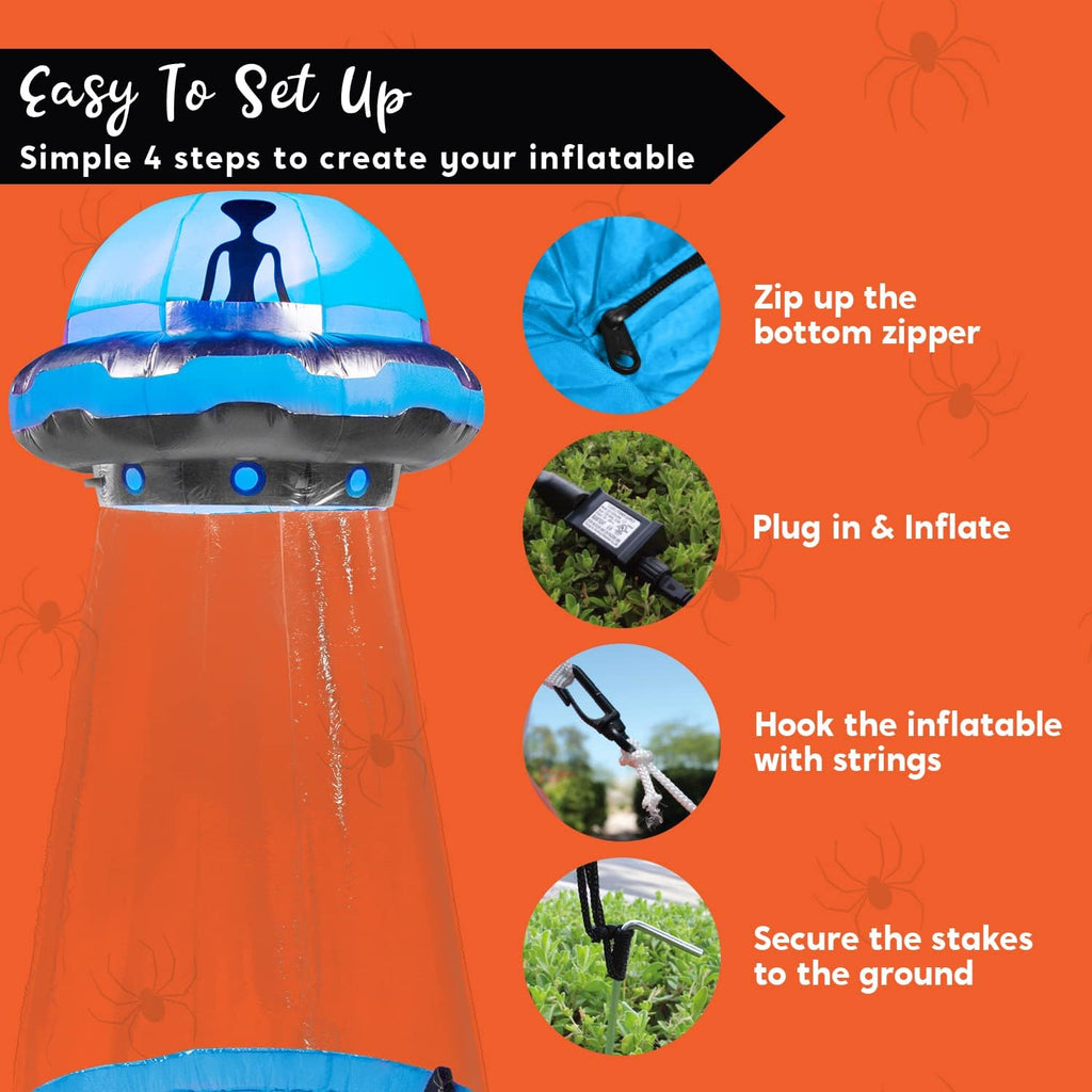 Joiedomi 9 FT Tall Halloween Inflatable UFO Outdoor Decorations, Halloween Blow Ups UFO Alien Decor for Yard Decoration with LEDs for Lawn Garden Party Decor