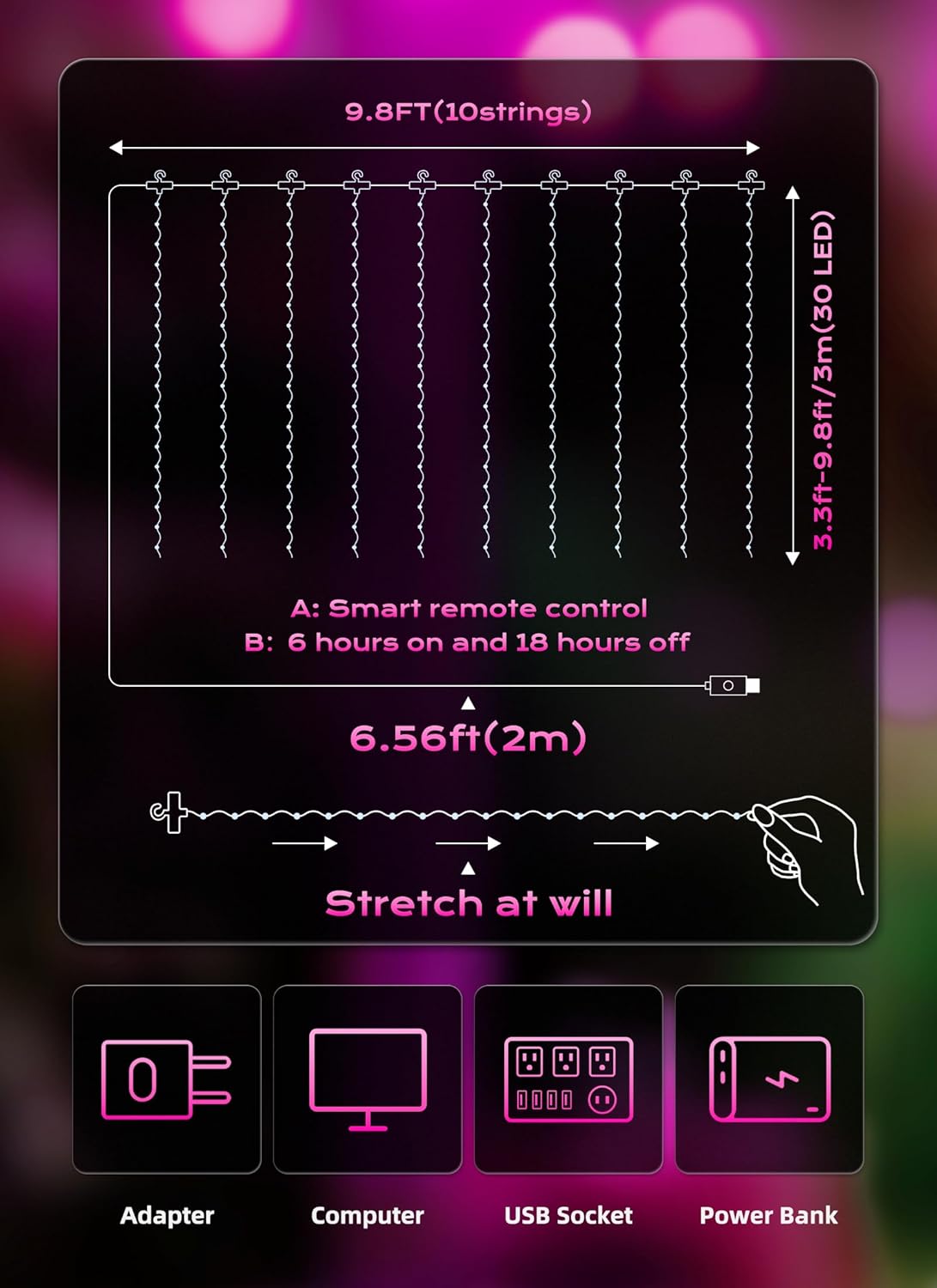 Brightown 300 LED Fairy Curtain Lights, 9.8ft x 9.8ft Warm White Curtain String Lights, USB Plug in 8 Lighting Modes Christmas Decoration, Hanging Lights with Remote for Bedroom Indoor Weddings Dorm