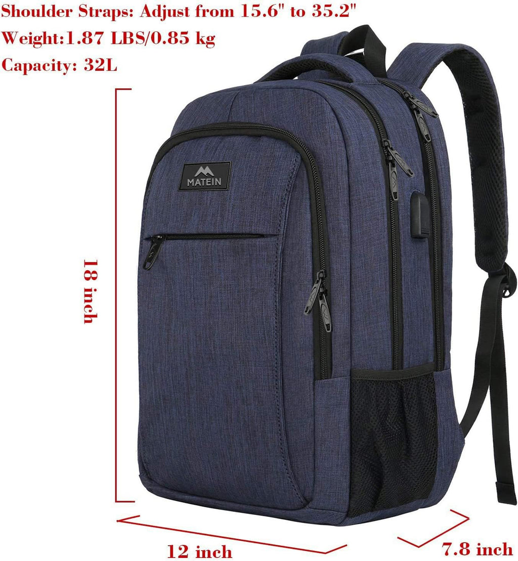 MATEIN Travel Laptop Backpack, Business Anti Theft Slim Sturdy Laptops Backpack with USB Charging Port, Water Resistant College School Computer Bag Gift for Men & Women Fits 15.6 Inch Notebook, Grey