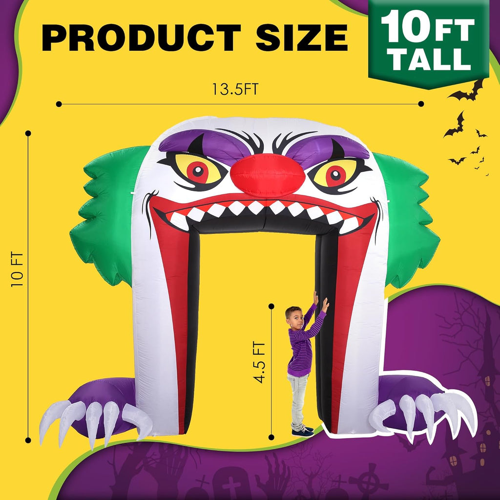 ZPISF Giant 10 FT Halloween Inflatables Clown Archway Outdoor Decorations, Scary Halloween Arch Blow Up Yard Decorations for Front Yard Lawn Garden Decor