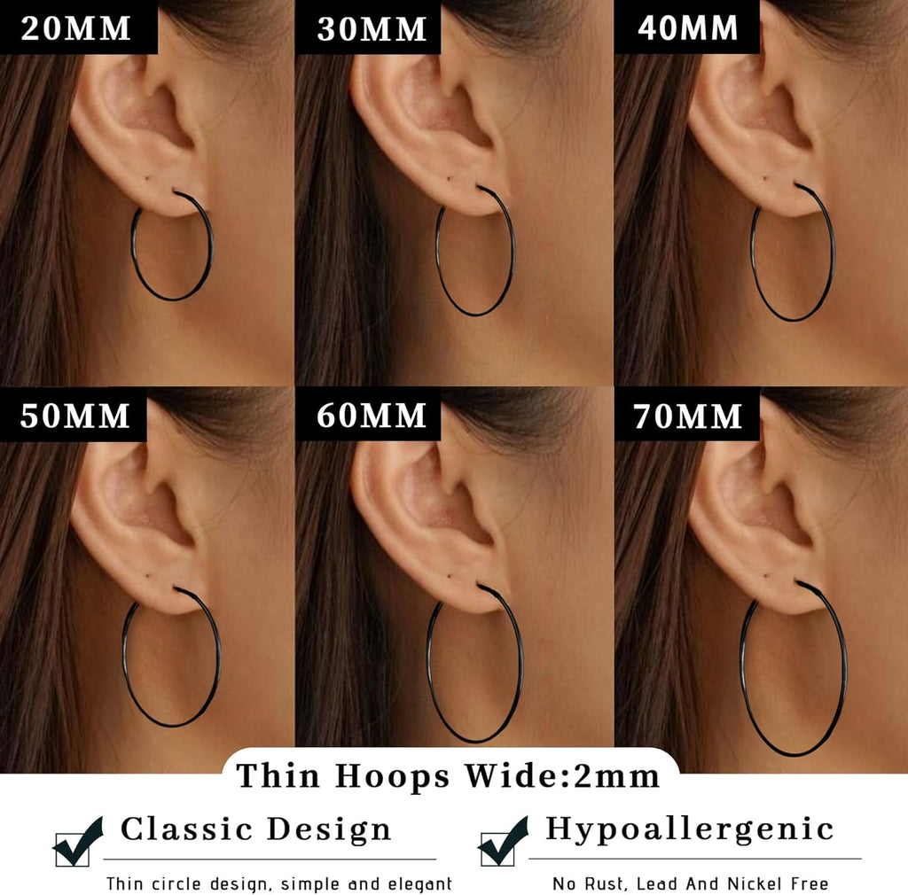 Senteria 2mm Wide 925 Sterling Silver Hoop Earrings for Women Hypoallergenic Lightweight Thin Large Big Gold Plated Hoops Earrings for Women 20/30/50/70MM