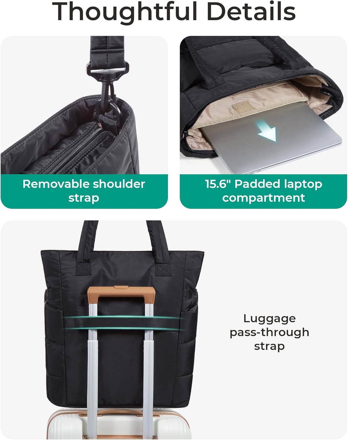 BAGSMART Tote Bag for Women, Lightweight Puffy Tote Bag with Compartments Shoulder Bag Handbag for Travel, Work, Gym