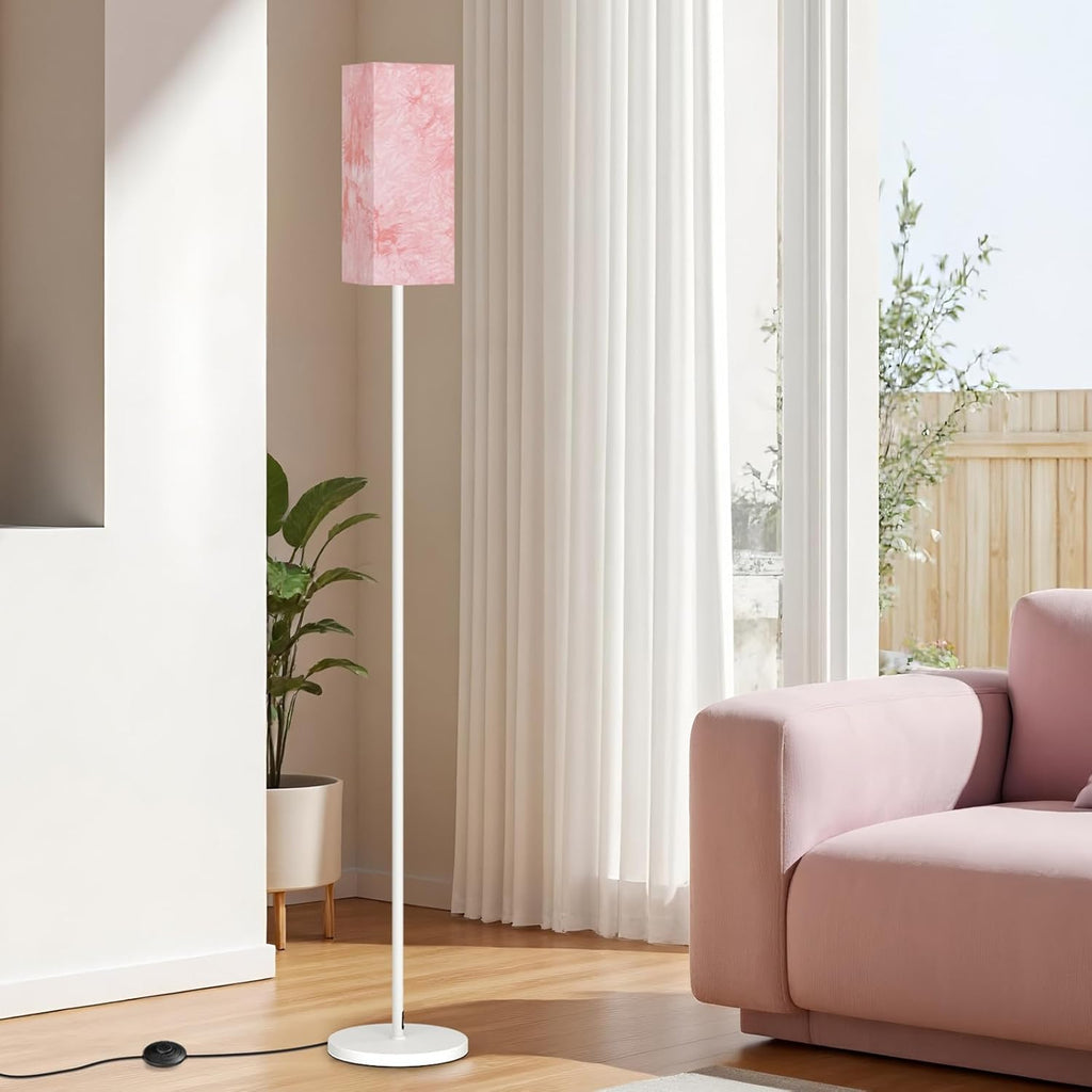 64.6" Floor Lamp, Pole with Foot Switch, Modern Standing Lamp Lampshade, Minimalist Freestanding Lamp (Bulb Not Included), for Living Room, Bedroom Office ETL Listed, Black and Beige E07LD05