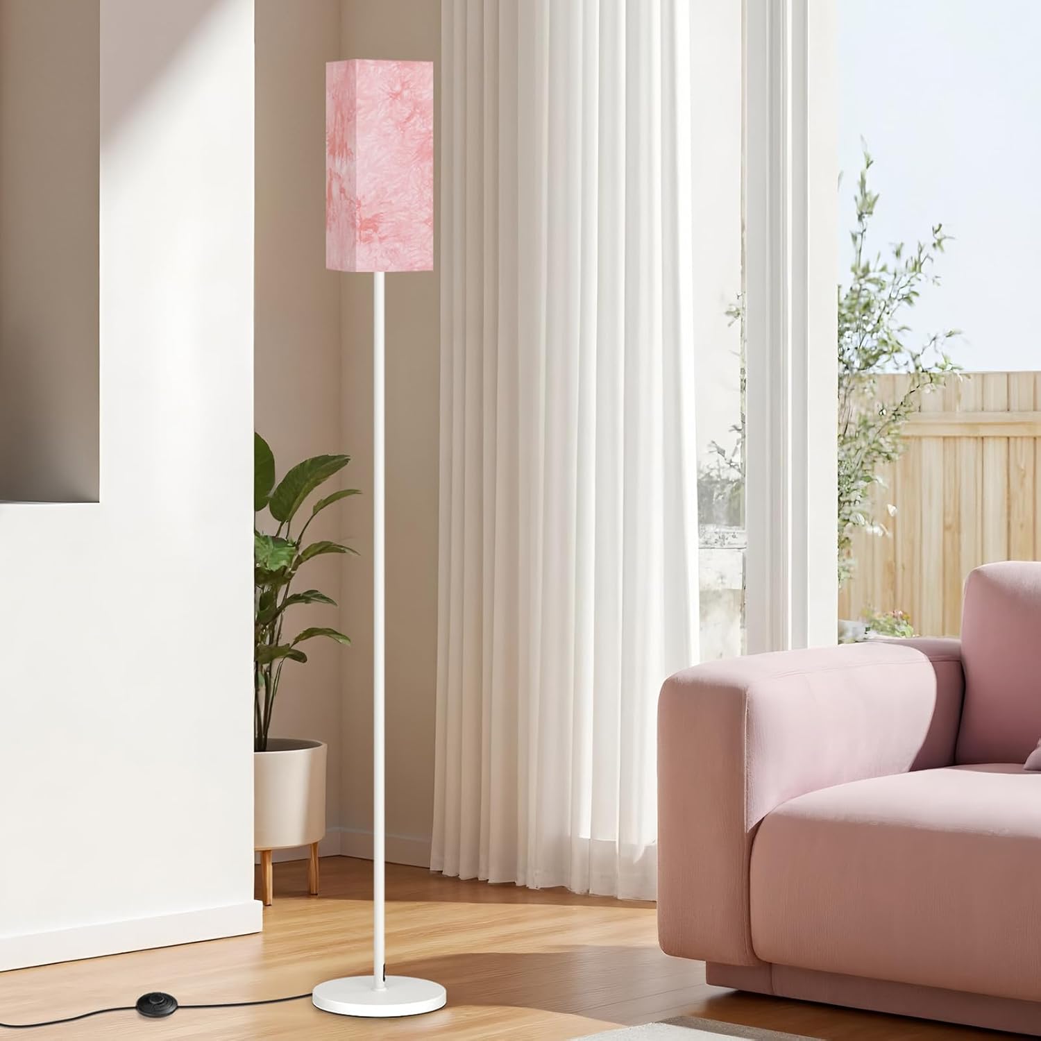 64.6" Floor Lamp, Pole with Foot Switch, Modern Standing Lamp Lampshade, Minimalist Freestanding Lamp (Bulb Not Included), for Living Room, Bedroom Office ETL Listed, Black and Beige E07LD05