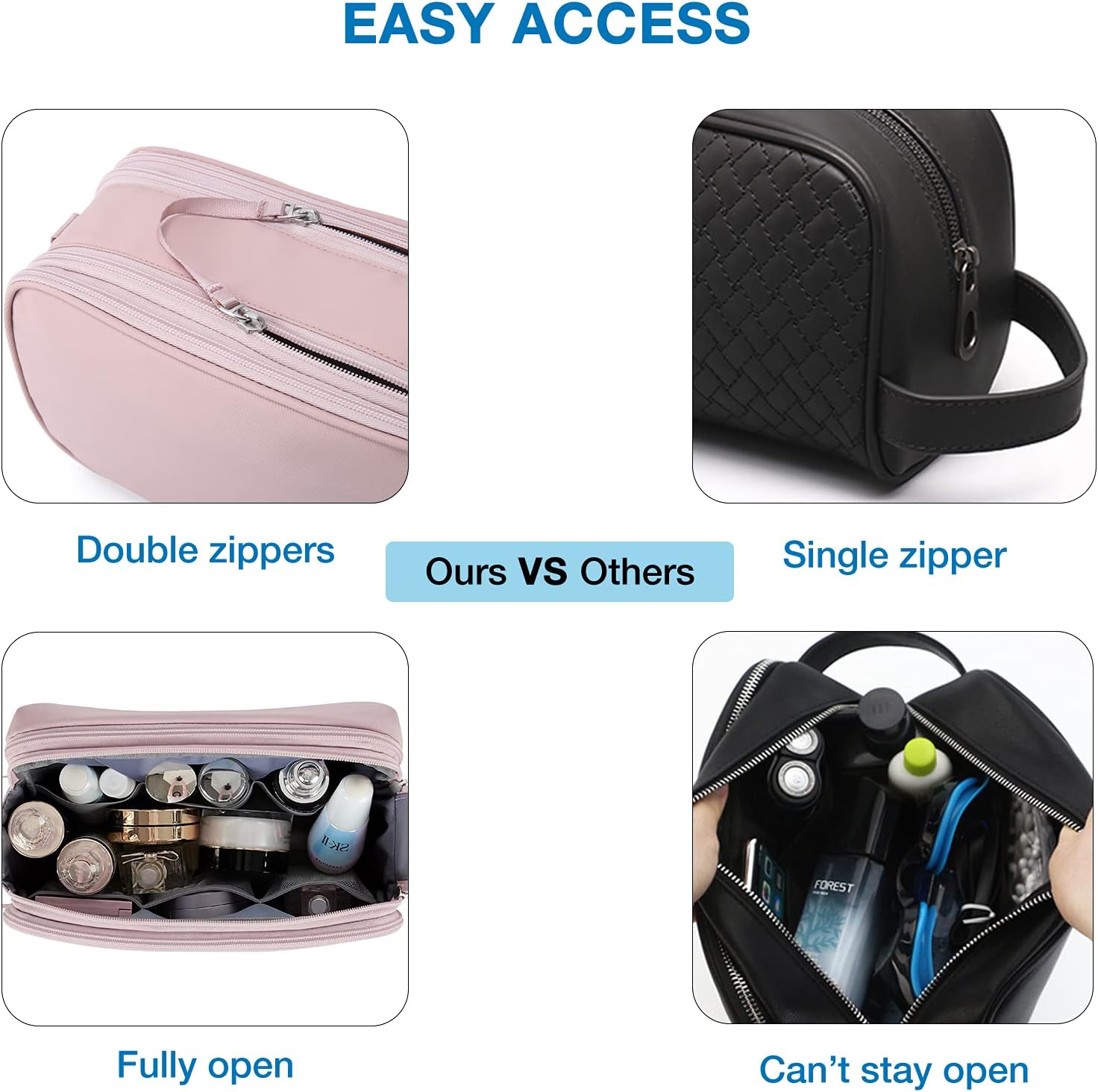 BAGSMART Toiletry Bag for Men, Travel Toiletry Organizer Dopp Kit Water-resistant Shaving Bag for Toiletries Accessories, Door Room Essentials, Black-medium