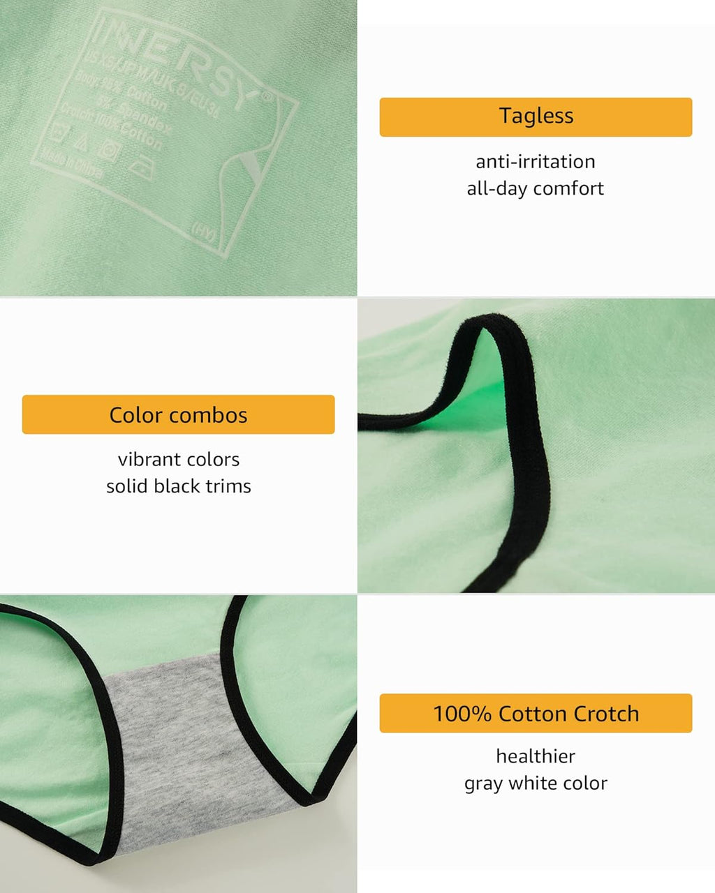 INNERSY Womens Underwear Cotton Hipster Panties Regular & Plus Size 6-Pack