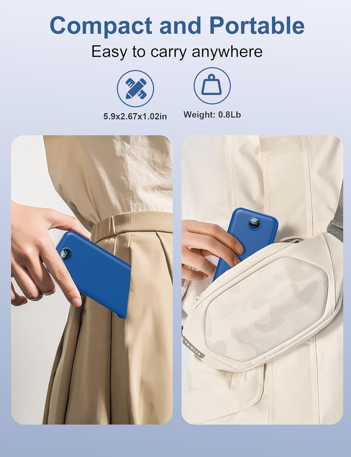 Portable Charger Power Bank, 12000mAh 22.5W USB C Fast Charging with Built-in Cables and Wall Plug, Travel Essential Battery Pack with LED Display for iPhone, iPad, Samsung Pink