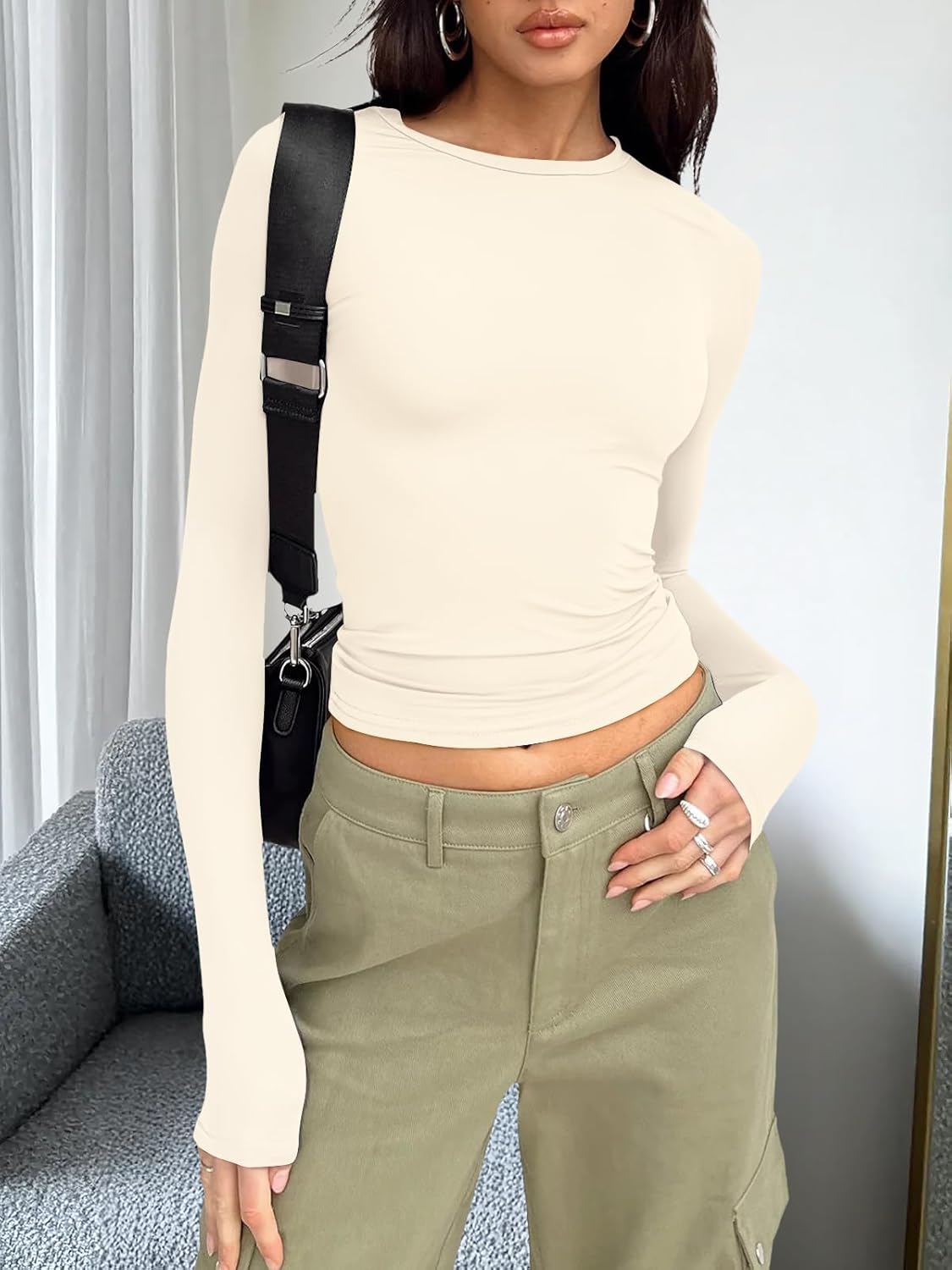 Trendy Queen Womens Long Sleeve T Shirts Fall Fashion 2025 Basic Crop Tops Going Out Outfits Y2k Clothes