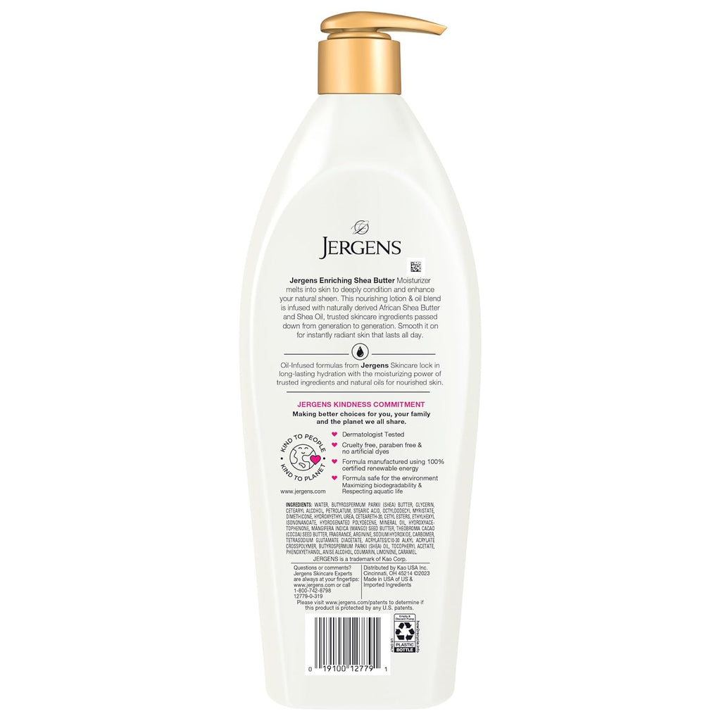 Jergens Shea Butter Hand and Body Lotion, Deep Conditioning Moisturizer, 3X More Radiant Skin, with Pure Shea Butter, Dermatologist Tested, 26.5 Oz