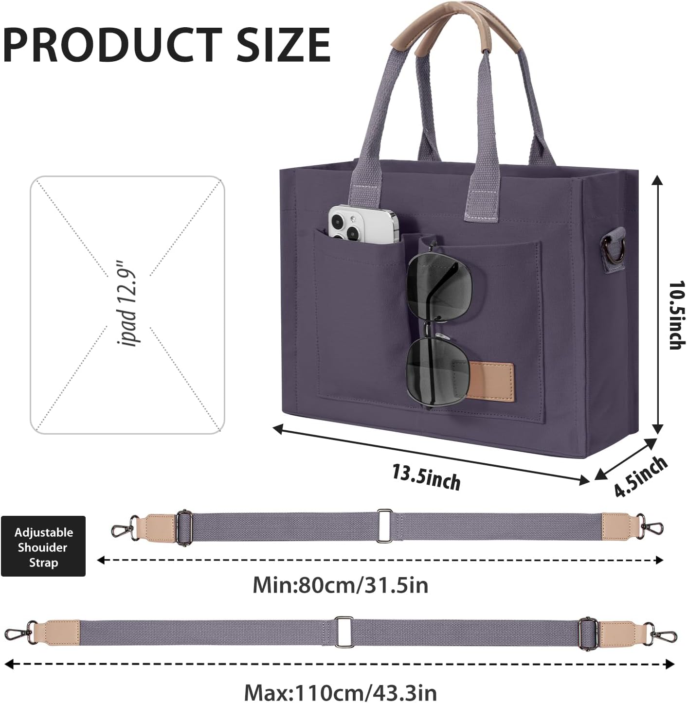 Tote Bags for Women Canvas Tote Purse Crossbody with Pockets Top Handle Shoulder Satchel Bag for Women