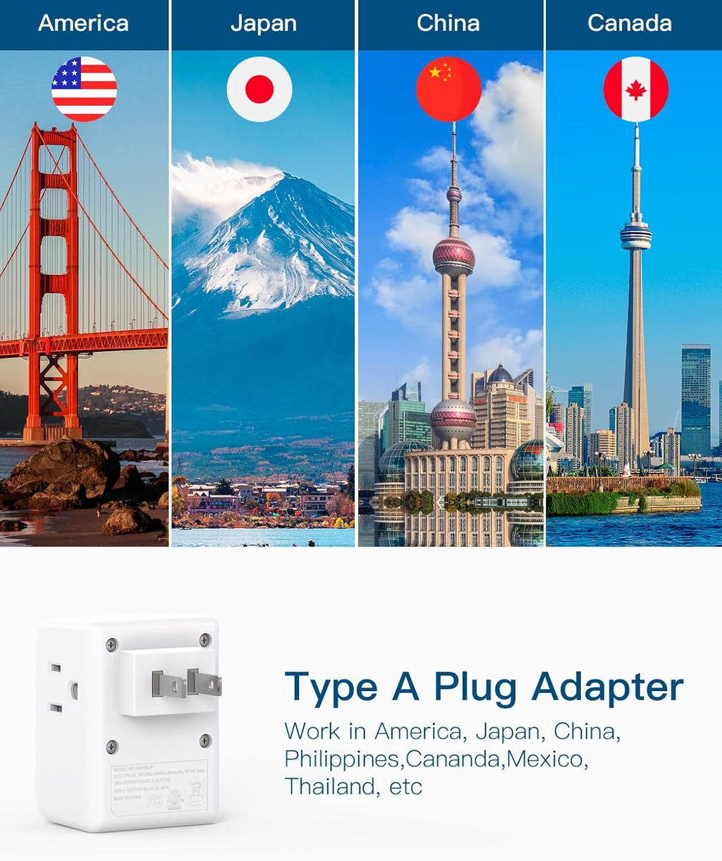 2 Pack European Travel Plug Adapter, International Power Plug Adapter with 3 Outlets 3 USB Charging Ports(1 USB C), Type C Plug Adapter Travel Essentials to Most Europe EU Spain Italy France Germany