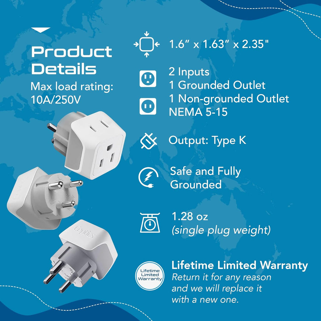 Ceptics Universal Travel Adapter, 35W International Power Adapter with PD & QC 3.0 Dual USB-C, 3 USB Travel Adapter Worldwide, Type I C G A Outlets 110V 220V A/C - EU Euro US UK (11-KU)