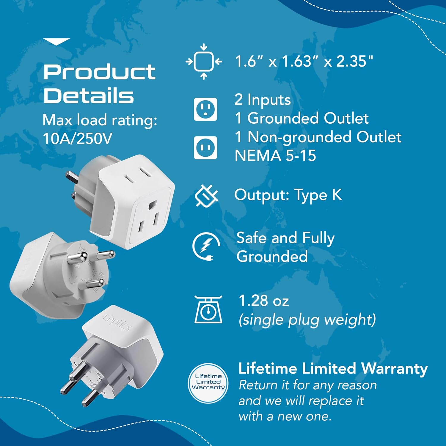 Ceptics Universal Travel Adapter, 35W International Power Adapter with PD & QC 3.0 Dual USB-C, 3 USB Travel Adapter Worldwide, Type I C G A Outlets 110V 220V A/C - EU Euro US UK (11-KU)