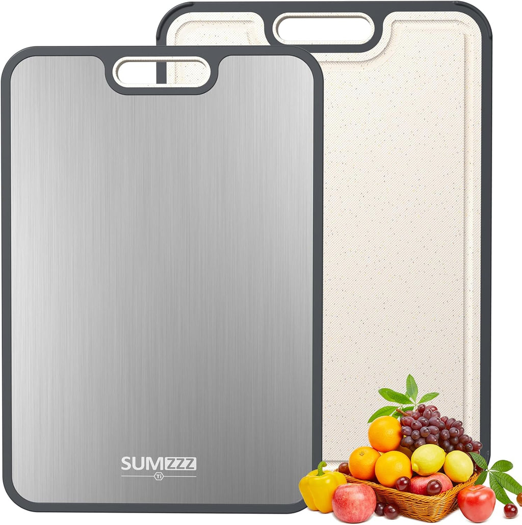 Titanium Cutting Board for Kitchen, Cutting Board Double Sided, Pure Titanium and Wheat Straw PP, Food Grade, Easy to Clean Large Size 16”×11”