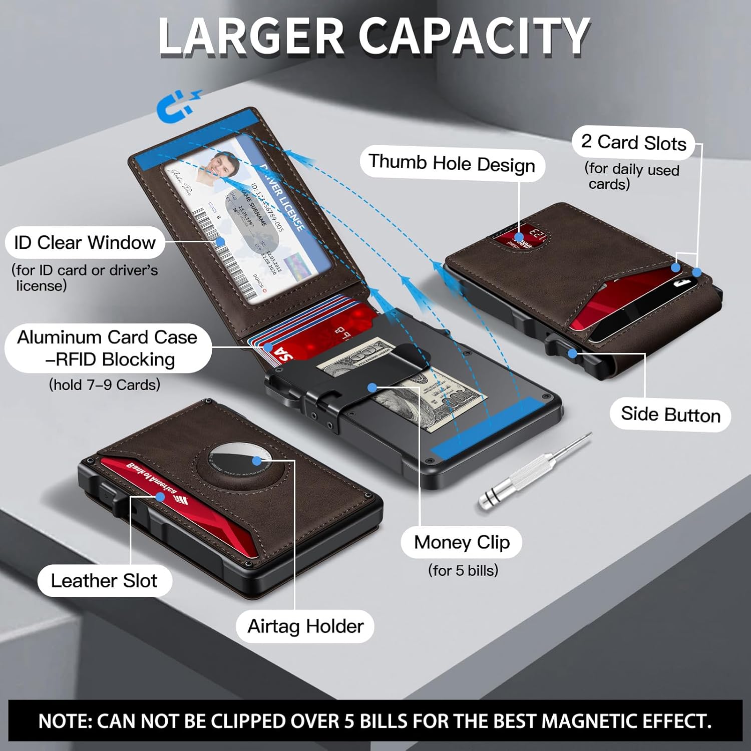 Airtag Wallet for Men, Mens Smart Wallet for Air Tag RFID Blocking, Minimalist Bifold Pop Up Aluminum Credit Card Case Holder 12+ Cards with ID Window, Gift for Men, No Airtag Included, Carbon Fiber