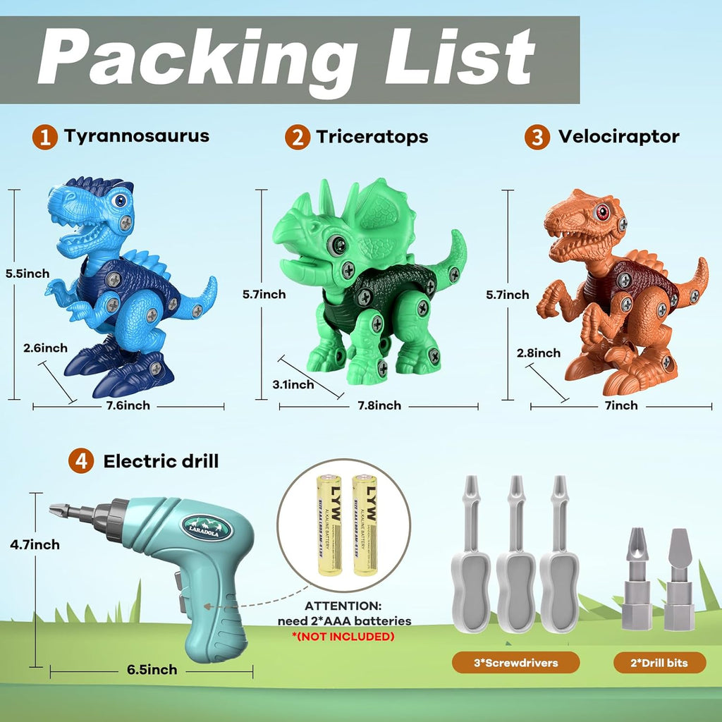 Laradola Dinosaur Toys for 3 4 5 6 7 8 Year Old Boys, Take Apart Dinosaur Toys for Kids 3-5 5-7 STEM Construction Building Kids Toy with Electric Drill, Party Christmas Birthday Gifts Boys Girls