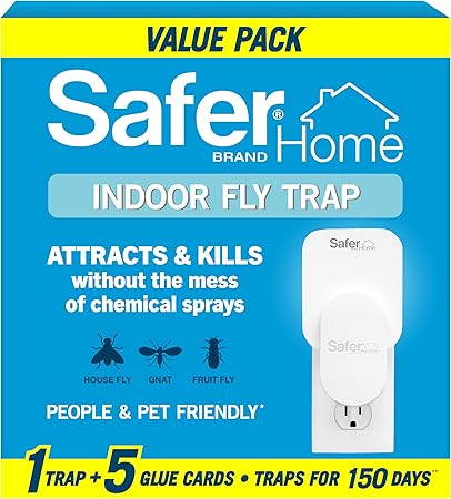Safer Home Indoor Plug-in Fly Trap - SH502-1R5SR - Effective Fruit Fly Traps for Indoors, Gnat Traps for House Indoor, 400 Sq Ft Protection - Style: 1 Device + 5 Glue Cards