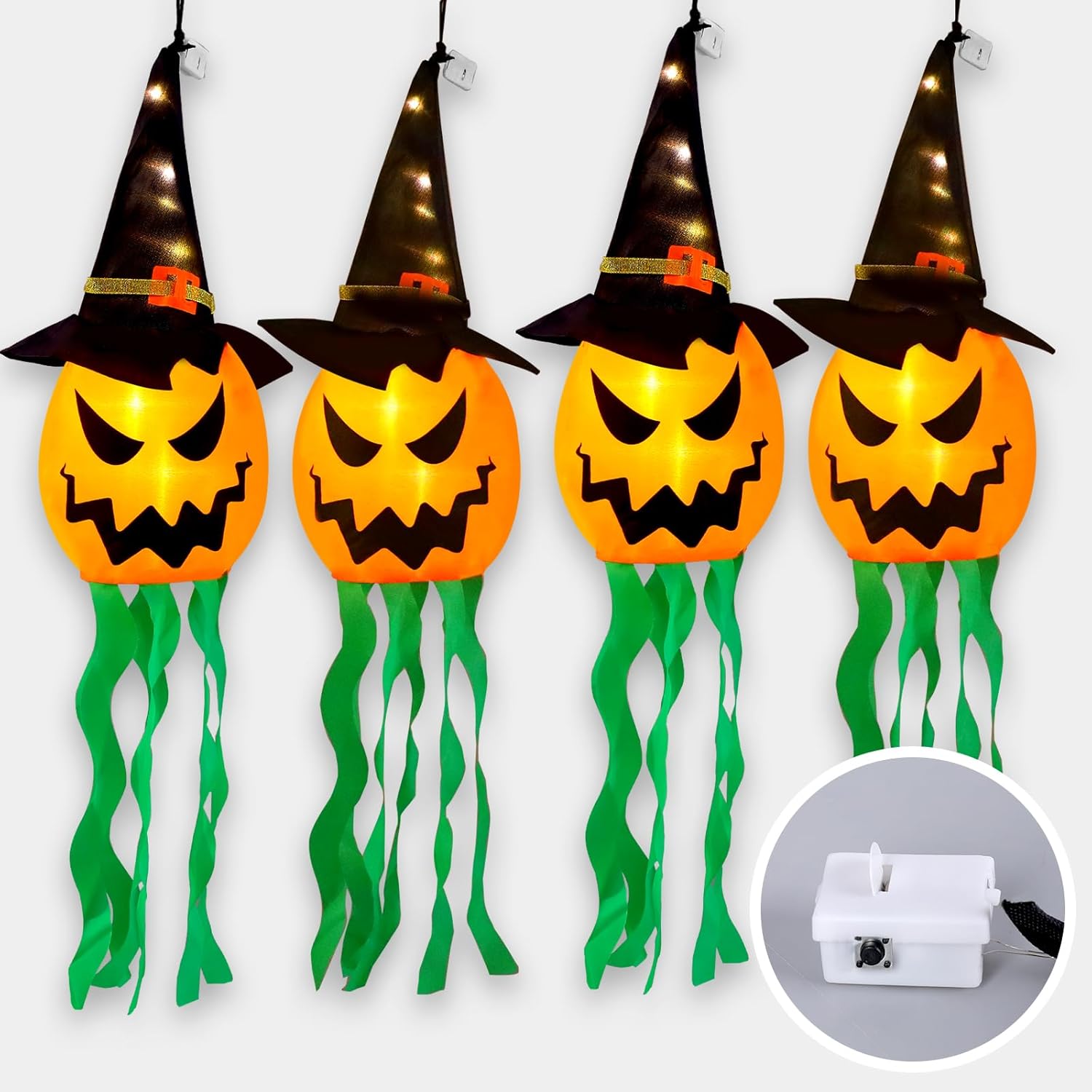Halloween Decorations Outdoor Halloween Decor Hanging Outdoor String Lights Glowing Ghost Witch Hat Halloween Decorations Indoor Ornaments Halloween Lights for Home Tree Garden Yard (4Pcs)