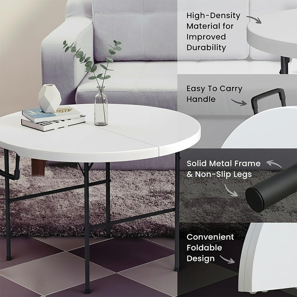 6 Feet Foldable Table with Built in Handle & Steel Legs | Heavy Duty Portable | Perfect for Party, Dining, Wedding, Events, Picnic Indoor, Outdoor, Camping, Utility, Folding