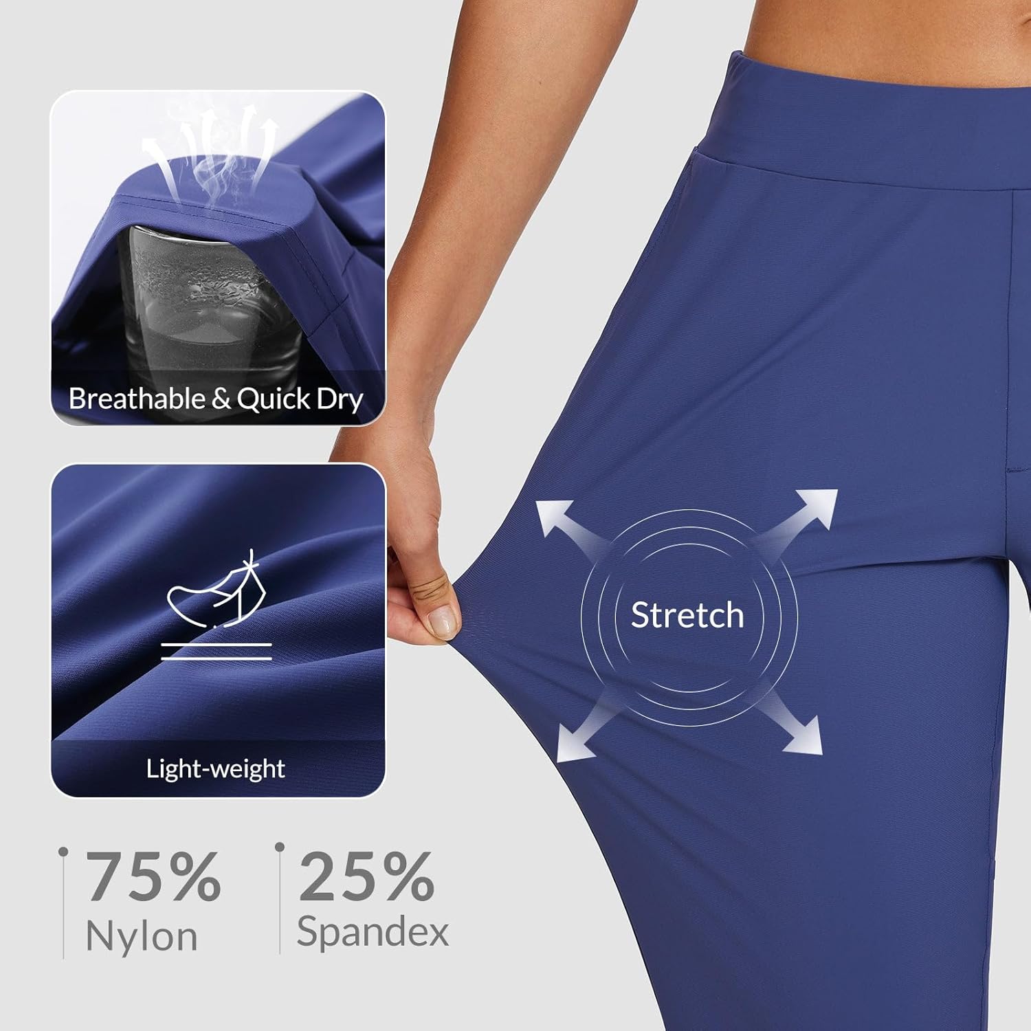 baleaf Womens Travel Pants Lightweight Stretch with Zipper Pockets Petite Ankle Dressy Golf Work Business Casual Slacks