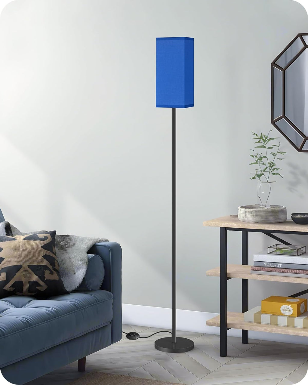 64.6" Floor Lamp, Pole with Foot Switch, Modern Standing Lamp Lampshade, Minimalist Freestanding Lamp (Bulb Not Included), for Living Room, Bedroom Office ETL Listed, Black and Beige E07LD05