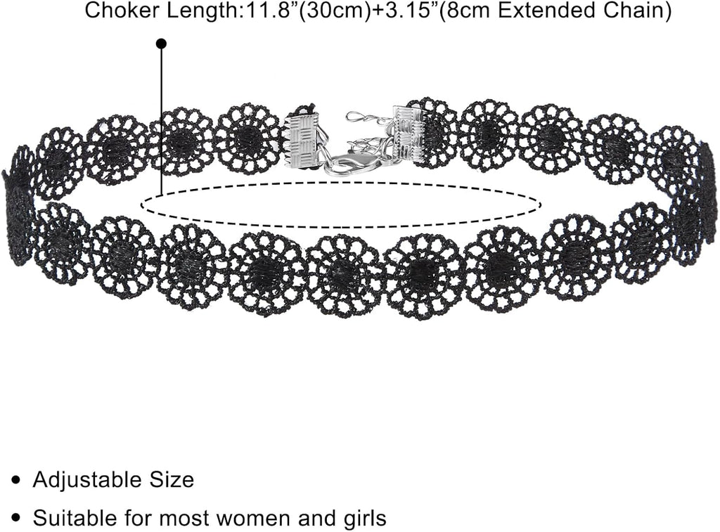 Fesciory Black Necklaces for Women, Adjustable Layered Velvet Leather Lace Collar Necklace, Goth Jewelry Gifts.