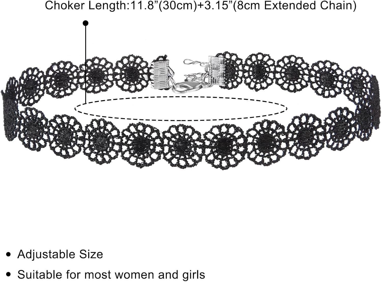 Fesciory Black Necklaces for Women, Adjustable Layered Velvet Leather Lace Collar Necklace, Goth Jewelry Gifts.