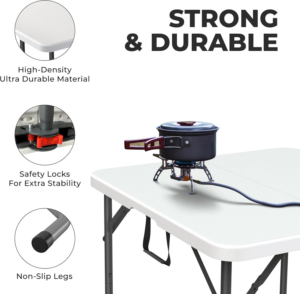 6 Feet Foldable Table with Built in Handle & Steel Legs | Heavy Duty Portable | Perfect for Party, Dining, Wedding, Events, Picnic Indoor, Outdoor, Camping, Utility, Folding