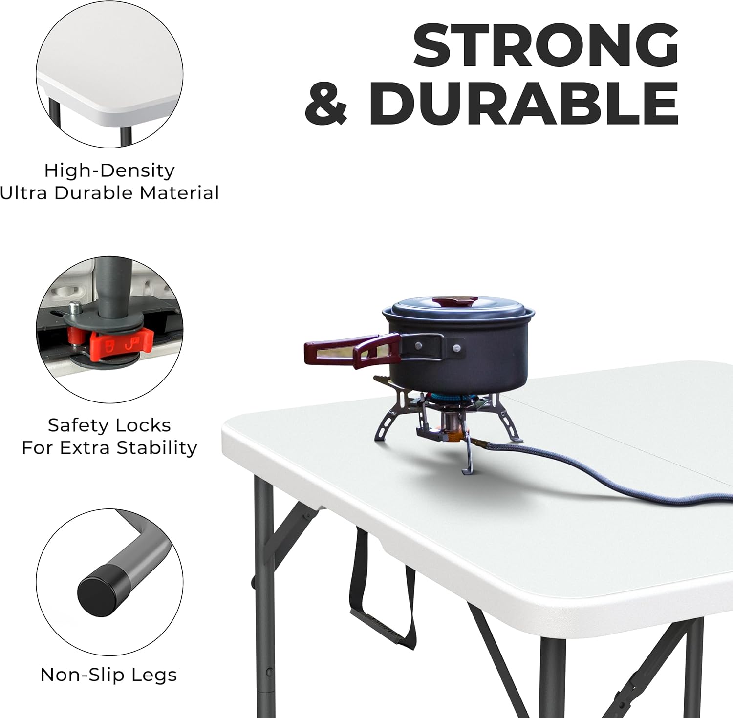 6 Feet Foldable Table with Built in Handle & Steel Legs | Heavy Duty Portable | Perfect for Party, Dining, Wedding, Events, Picnic Indoor, Outdoor, Camping, Utility, Folding