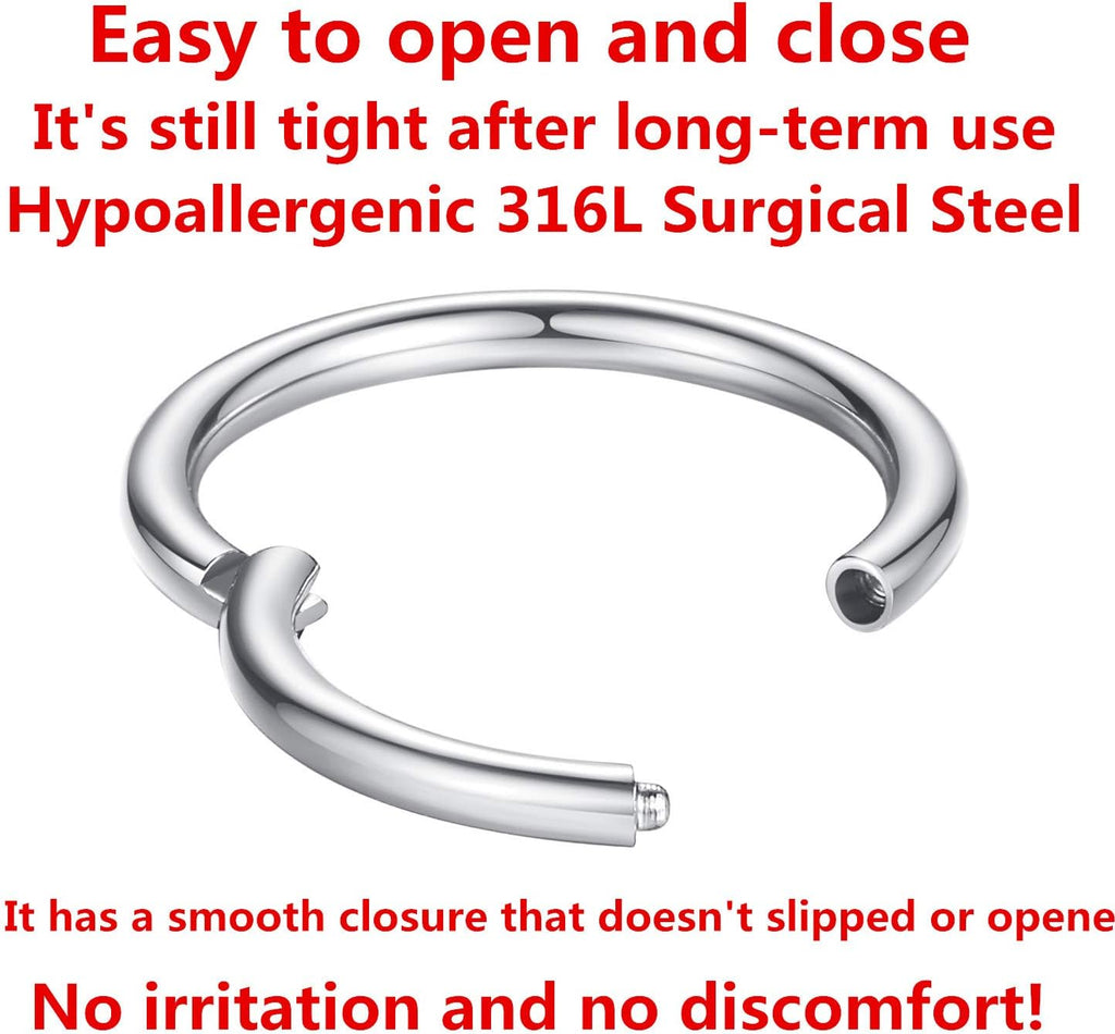 ORANGELOVE Hypoallergenic Nose Rings 20G 18G 16G 14G 12G 10G 8G 316l Surgical Steel Septum Jewelry Hinged Segment Ring Body Piercing Nose Hoop Lip Rings Nose Helix Cartilage Rook Earrings