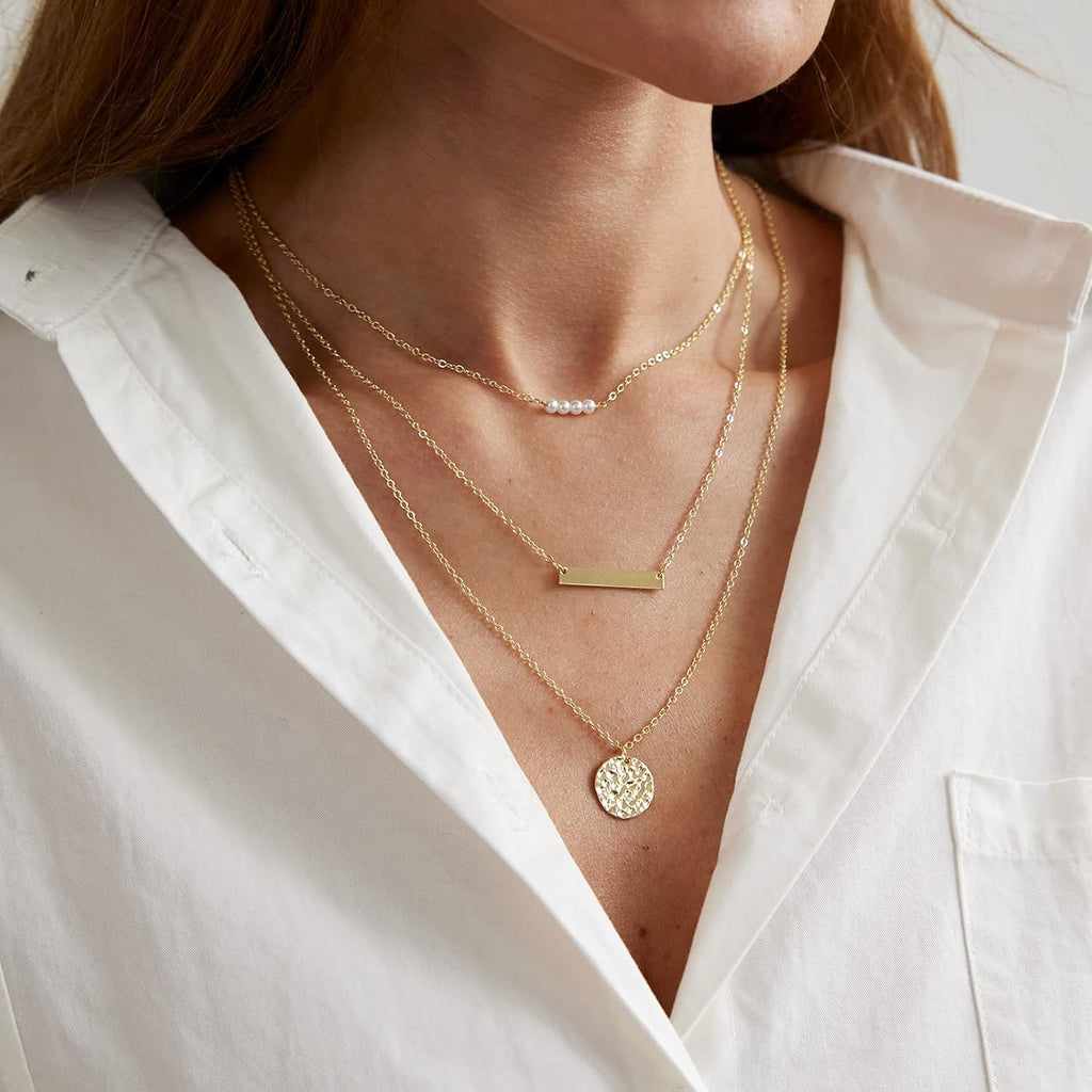 Dainty Pearl Pendant Necklaces for Women 14K Gold Plated Handmade Layered Pearl Chain Necklace Delicate Layered Pearl Necklace Everyday Jewelry Gift