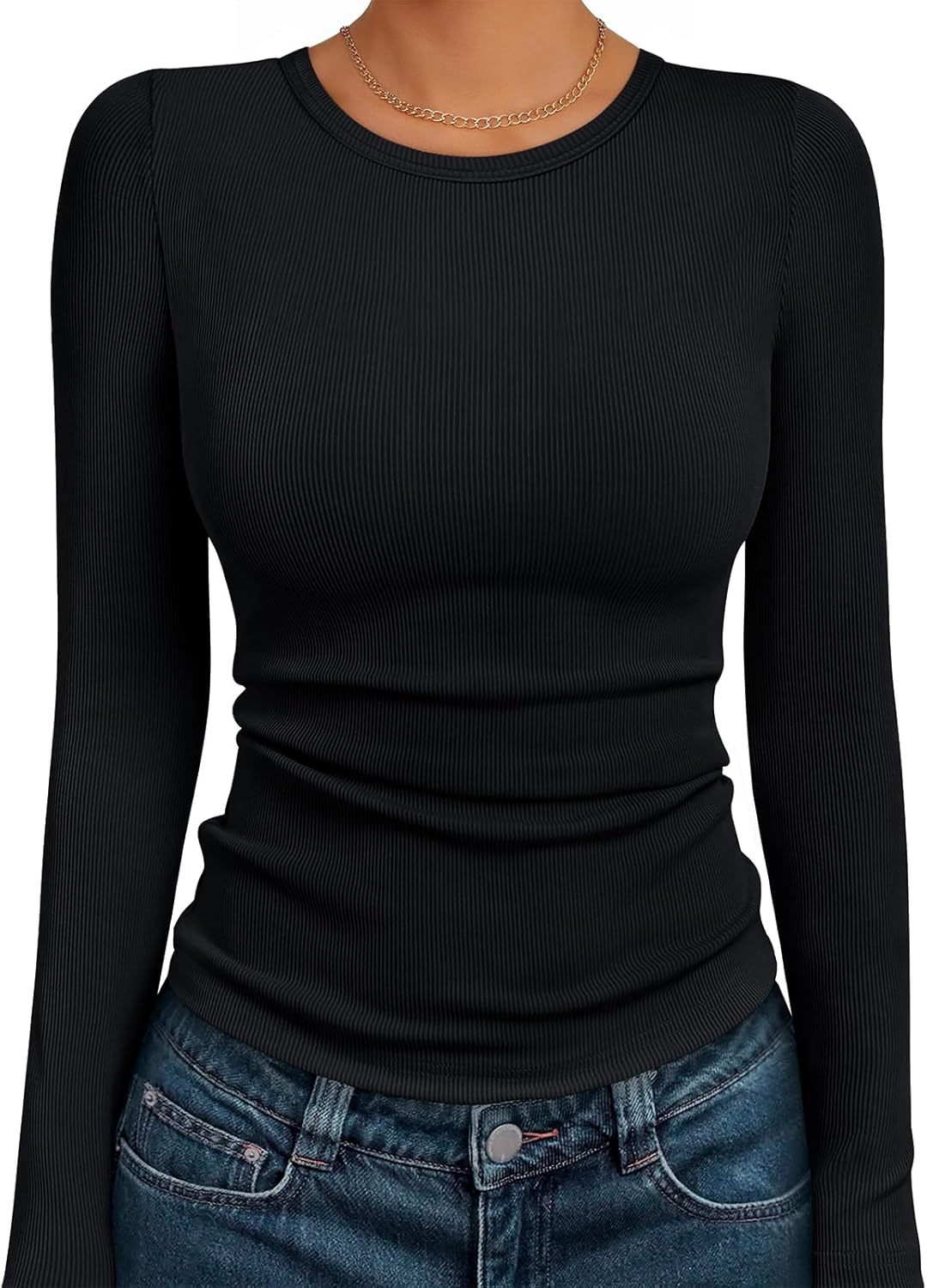 AUTOMET Long Sleeve Shirts Blouses Fall Fashion Ribbed Basic Tops Winter Clothes
