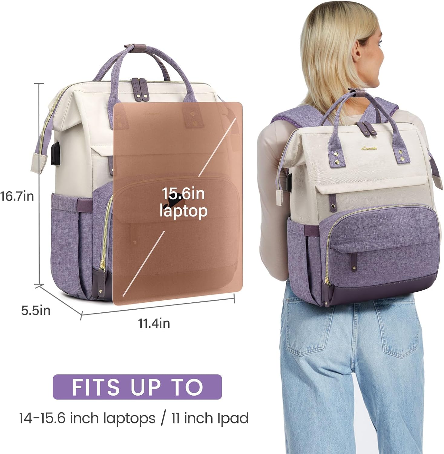 LOVEVOOK Laptop Backpack for Women, 15.6 Inch Work Business Backpacks Purse With Large Capacity, Waterproof Nurse Bag College Bookbag for School, Waterproof Casual Daypack for Travel