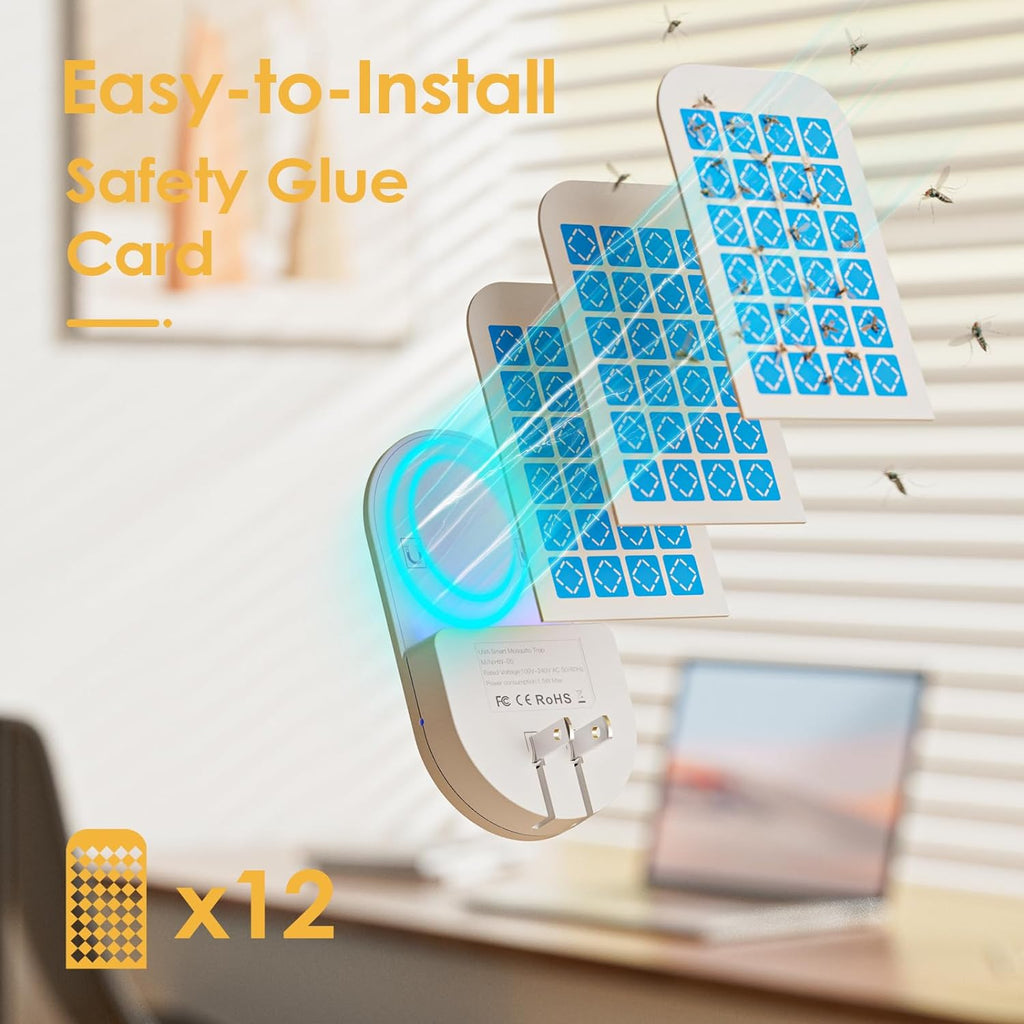 Flying Insect Trap, 2 in 1 Indoor Plug-in Fruit Fly Trap, 1 Trap White and 6 Glue Cards, Fruit Fly Traps for Gnat, Moth, Mosquito, Suitable for Every Part of The Home