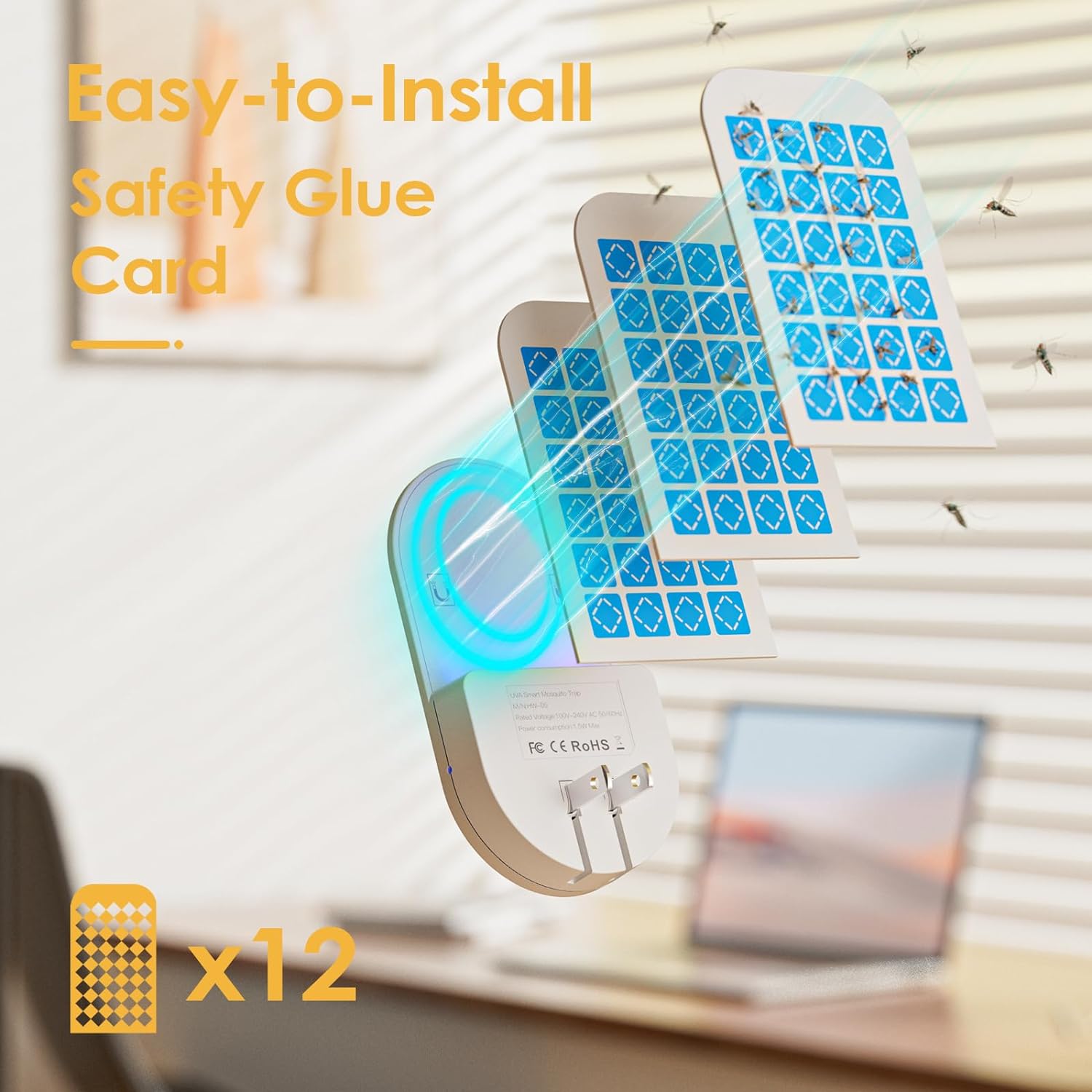 Flying Insect Trap, 2 in 1 Indoor Plug-in Fruit Fly Trap, 1 Trap White and 6 Glue Cards, Fruit Fly Traps for Gnat, Moth, Mosquito, Suitable for Every Part of The Home