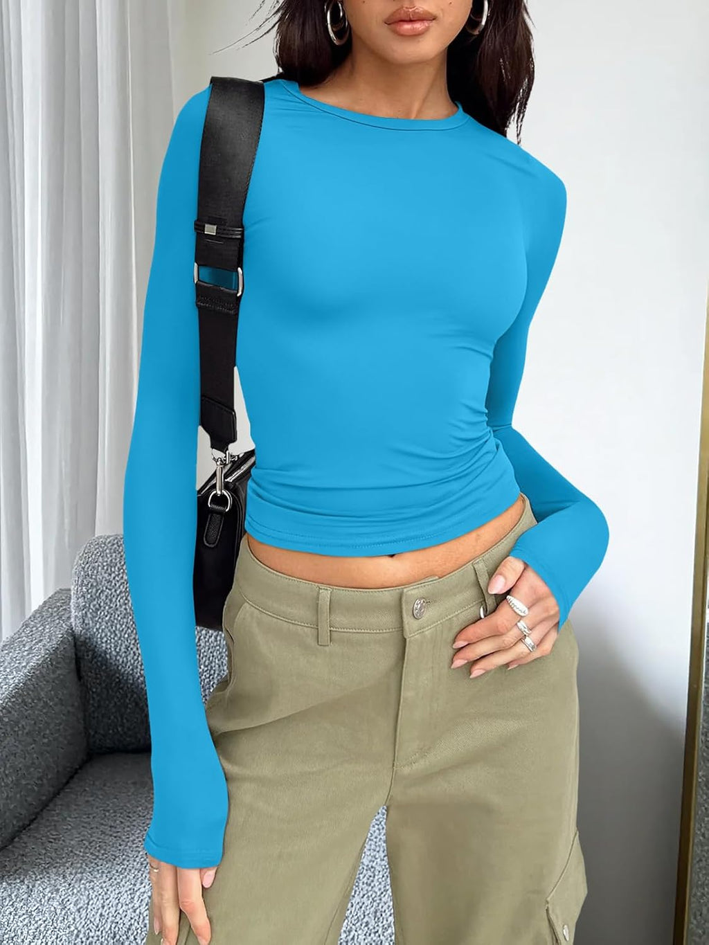 Trendy Queen Womens Long Sleeve T Shirts Fall Fashion 2025 Basic Crop Tops Going Out Outfits Y2k Clothes