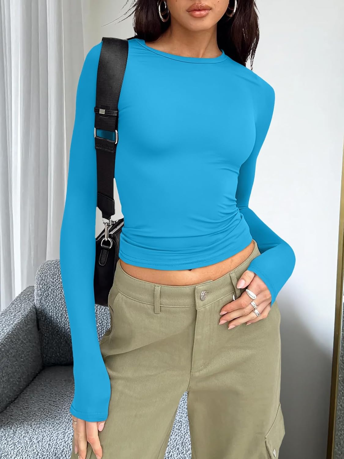 Trendy Queen Womens Long Sleeve T Shirts Fall Fashion 2025 Basic Crop Tops Going Out Outfits Y2k Clothes