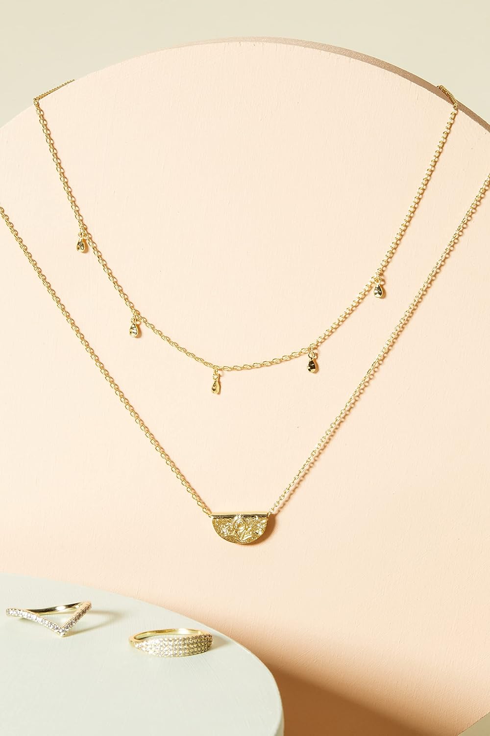 PAVOI 14K Gold Plated Layering Necklaces | Stylish Minimalist Design Pendant Necklaces | Bar, Circle, Lotus, Disc, Dog Tag, Horizontal Bar Pendants for Women