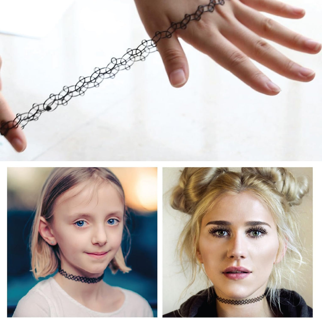 BodyJ4You 2PC Tattoo Choker Necklace - 90s Choker Necklace Women - 2000s Y2K Black Chokers Rainbow Choker - Butterfly Ying Yang Unicorn Rainbow Charms - Stretchy Elastic Necklace