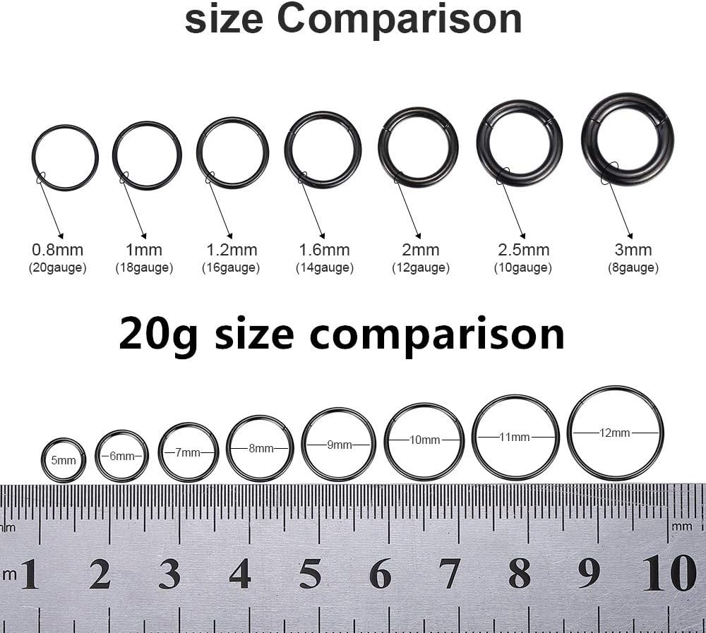 ORANGELOVE Hypoallergenic Nose Rings 20G 18G 16G 14G 12G 10G 8G 316l Surgical Steel Septum Jewelry Hinged Segment Ring Body Piercing Nose Hoop Lip Rings Nose Helix Cartilage Rook Earrings