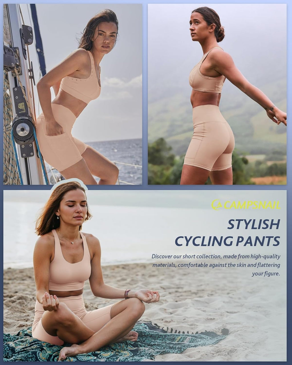 CAMPSNAIL Biker Shorts Women with Pockets - 3"/5"/8" High Waisted Workout Spandex Tummy Control Gym Running Yoga Shorts