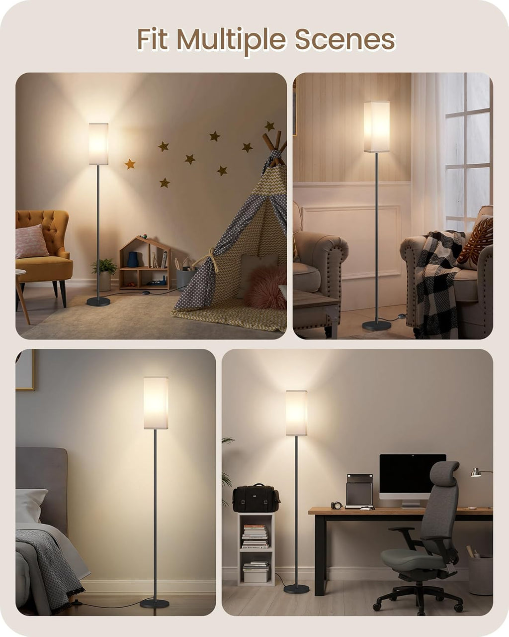 64.6" Floor Lamp, Pole with Foot Switch, Modern Standing Lamp Lampshade, Minimalist Freestanding Lamp (Bulb Not Included), for Living Room, Bedroom Office ETL Listed, Black and Beige E07LD05