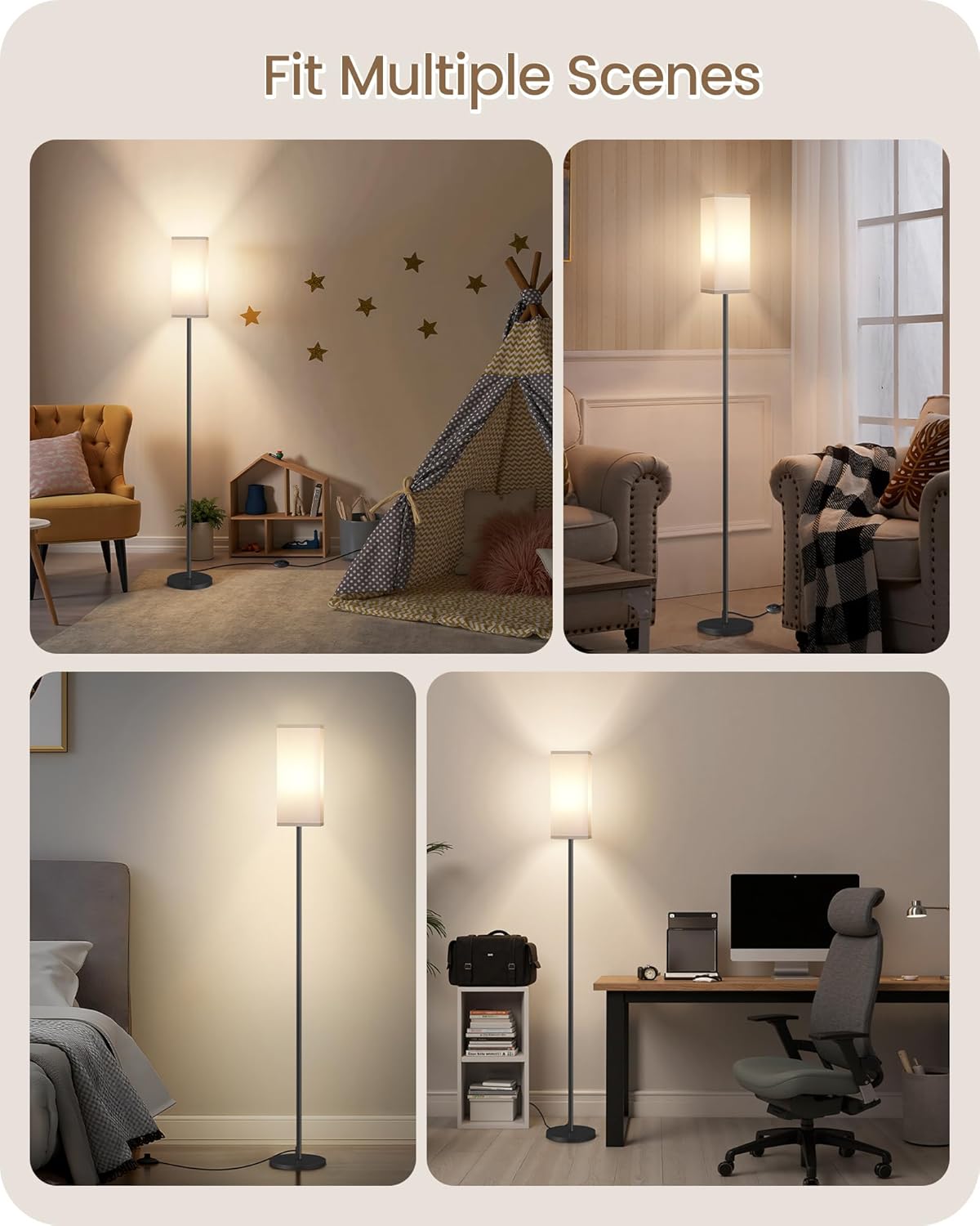 64.6" Floor Lamp, Pole with Foot Switch, Modern Standing Lamp Lampshade, Minimalist Freestanding Lamp (Bulb Not Included), for Living Room, Bedroom Office ETL Listed, Black and Beige E07LD05