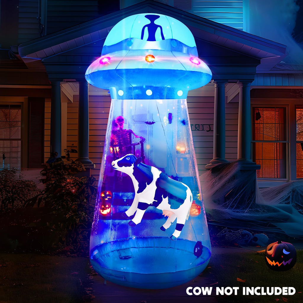 Joiedomi 9 FT Tall Halloween Inflatable UFO Outdoor Decorations, Halloween Blow Ups UFO Alien Decor for Yard Decoration with LEDs for Lawn Garden Party Decor