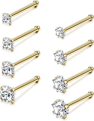 Jstyle Hypoallergenic Nose Rings 18G 20G Surgical Stainless Steel Nose Rings Studs Cubic Zirconia Nose Ring Labret Nose Piercing Jewelry for Women Men 1.5mm 2mm 2.5mm 3mm