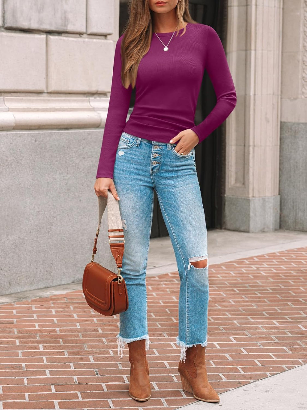 AUTOMET Long Sleeve Shirts Blouses Fall Fashion Ribbed Basic Tops Winter Clothes